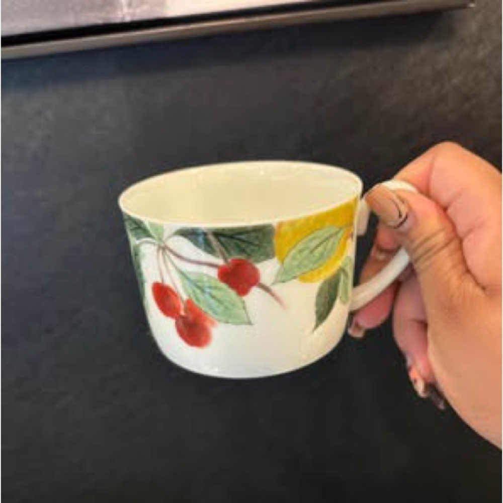 Charming Ceramic Mug with Cherry and Leaf Design